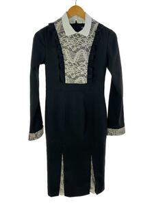 PAMEO POSE◆Morticia Dress/レース切替/長袖ワンピース/M/ポリエステル/BLK/2319603001