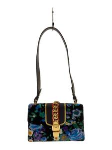 GUCCI◆シルヴィ ベルベットフラワーショルダーバッグ/ベロア/BLK/花柄/421882・493075