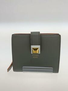 FENDI◆2つ折り財布/レザー/GRY/レディース