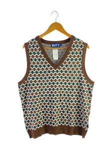 BoTT◆ニットベスト(薄手)/L/コットン/BRW/総柄/Link Knit Vest