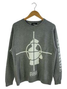 X-LARGE◆セーター(厚手)/M/ウール/GRY/PUBLIC ENEMY CREWNECK KNIT