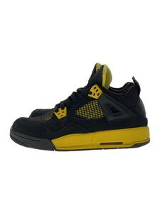 NIKE◆AIR JORDAN 4 RETRO (GS)/エアジョーダンレトロ/ブラック/24.5cm/ソール剥げ有