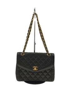 CHANEL◆マトラッセ/フラップ/Wチェーンショルダーバッグ/ゴールド金具/レザー/BLK