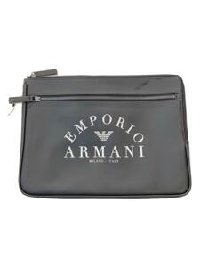 EMPORIO ARMANI◆セカンドバッグ/レザー/ブラック/黒/ロゴプリント/クラッチバッグ/カバン/鞄/バック