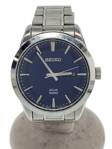 SEIKO◆ソーラー腕時計/アナログ/ステンレス/NVY/SLV/SS/V158-0AS0