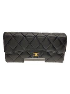 CHANEL◆長財布/レザー/BLK/レディース