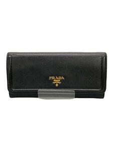 PRADA◆長財布/レザー/BLK/無地/レディース/サフィアーノ/角擦れ/メッキ剥がれ有り