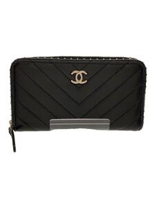 CHANEL◆長財布/レザー/BLK/レディース/Vステッチ/スタッズ//