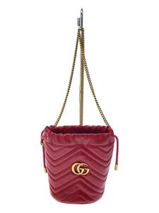 GUCCI◆バケットバッグ_GGマーモント_キルティング/レザー/RED