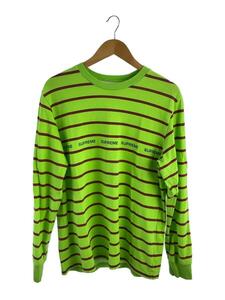 Supreme◆19SS/printed stripe pique L/S tee/S/コットン/GRN/ボーダー