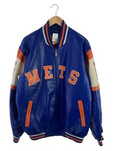 MLB◆90S/GENUINE MERCHANDISE/USA製/スタジャン/M/レザー/BLU