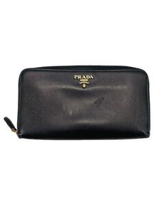 PRADA◆長財布/レザー/BLK/無地/レディース