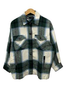 ZARA◆WOOL BLEND PLAID OVERSHIRT/S/アクリル/GRN/チェック/2014/125/098//