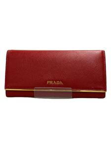 PRADA◆長財布/レザー/RED/無地/レディース