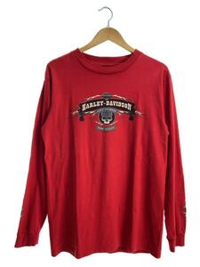 HARLEY DAVIDSON◆USA製/長袖Tシャツ/M/コットン/RED/プリント