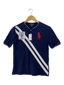 POLO RALPH LAUREN◆ノーカラーポロシャツ/M/コットン/NVY/ビッグポロ/