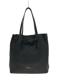 FURLA◆巾着トートバッグ/レザー/ブラック