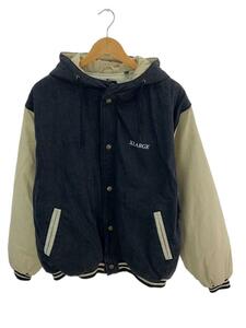 X-LARGE◆HOODED VARSITY DENIM JACKET/L/コットン/BLK/無地/101203021007