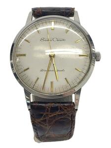 SEIKO CROWN◆手巻腕時計/アナログ/レザー/WHT/15002//