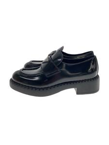 PRADA◆チョコレートブラッシュドレザーローファー/36.5/ブラック/レザー/プラダ