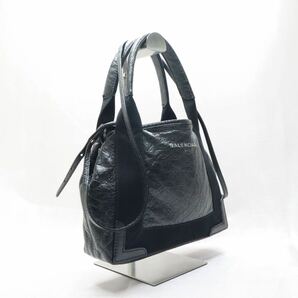 1円~【美品】BALENCIAGA バレンシアガ ネイビーカバス XS ハンドバッグ ショルダーバッグ 2way シワ加工 本革 レザーブラック 斜めがけの画像4