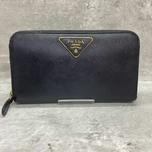 【未使用級】 PRADA プラダ メンズ ビジネス 長財布 ラウンドファスナー 三角ロゴ 金ロゴ サフィアーノ レザー 本革 ブラック 黒 男女兼用の画像2