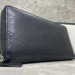 【美品】 GUCCI グッチ 長財布 メンズ ラウンドファスナー シマ GGスプリーム ブラック 黒 レザー 本革 レディース ビジネス 男女兼用