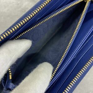 【極美品】 PRADA プラダ メンズ ビジネス 長財布 ラウンドファスナー 金ロゴ 型押し サフィアーノ レザー 本革 ブルー 青 紺色 レディースの画像8