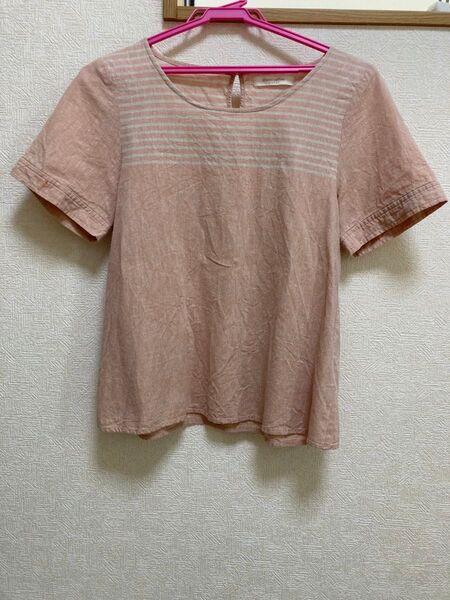 Chocolraffine robe リネン混 半袖ブラウス プルオーバー ピンク FREE
