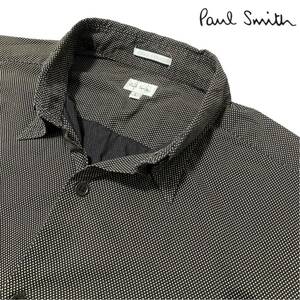 美品◎人気のL【Paul Smith】黒/ブラック ピンドット柄 一部花柄 長袖シャツ/ドレスシャツ ビジネス/カジュアル ポールスミス 即配 送料安