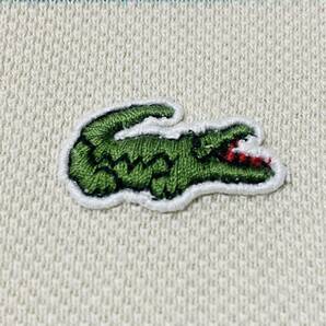 希少!!XXL相当【LACOSTE】長袖ポロシャツ マルチボーダー柄 アイボリー/オフホワイト 鹿の子 ロゴ刺繍 ラコステ釦刻印 サイドスリット 良品の画像6