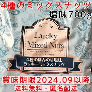 4種のミックスナッツ　ほんのり塩味 700g　自然の館　あじげん　ラッキーミックス　マカダミア　アーモンド　クルミ　カシューナッツ