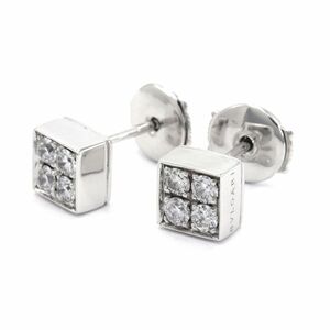  BVLGARY ru Cheer earrings K18WG diamond stud earrings catch earrings square 4 bead diamond white gold used free shipping 