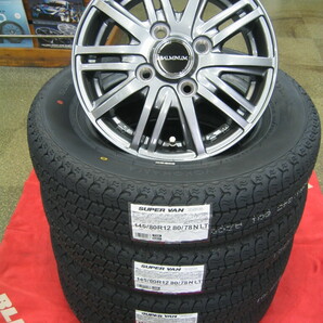 ヨコハマ スーパーバン 356 軽バン 軽トラック タイヤ 145/80R12 145/80-12 LT 80/78N ＆ アルミホイール 新品 4本 2024年製 税込 送料無料の画像1