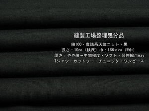 綿100 度詰系天竺ニット やや薄～中間 ソフト黒7mW巾Tシャツ最終