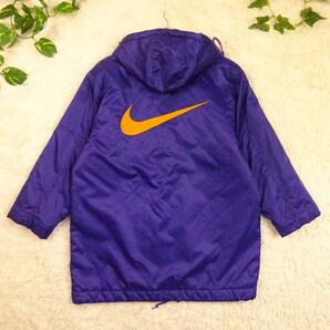 NIKE　ナイキ　ビッグロゴ　刺繍ロゴ　銀タグ　ベンチコート　ロングコート　キルティング　L　パープル　90ｓ