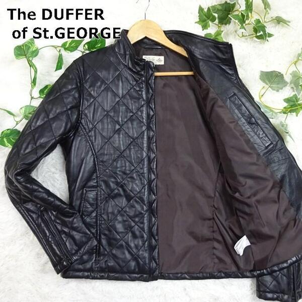 The DUFFER of ST.GEORGE ザダファーオブセントジョージ ラムレザー 羊革 キルティング シングルライダース ダブルジップ M ブラック 黒