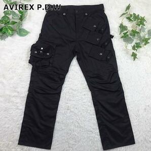 美品　AVIREX P.D.W.　アヴィレックス　PDW Bondage cargo pants　マルチポケットボンテージカーゴパンツ　ファティーグパンツ　XL　黒