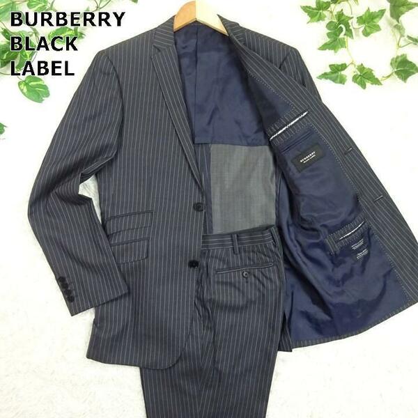 BURBERRY BLACK LABEL　バーバリーブラックレーベル　スーツ セットアップ　背抜き　ウール&シルク　42R　XL　ピンストライプ　日本製