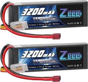 ゼエエ Zeee 3S 11.1V 50C 3200mAh Tプラグ付き 2パック リポバッテリー ラジコン製品バッテリー 大容量