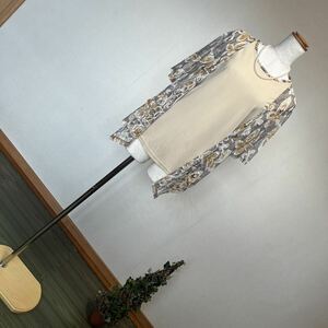 7-6新品　クールタッチ半袖レイヤードカットソー　クルーネックＴシャツ　花柄総レースドレープジレベスト　クールタッチ　Ｍ　9号