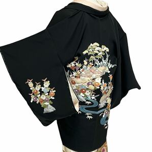 黒羽織 羽織 和装コート 着物用コート 中古 仕立て上がり リサイクル着物 きもの 着物 カジュアル着物 kimono 裄64cmの画像1