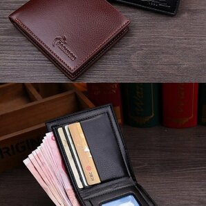 【vaps_6】メンズ 二つ折り財布 レザー調 横型 ブラック 財布 カード入れ カード収納 札入れ 定期入れ シンプル ビジネス 送込の画像2