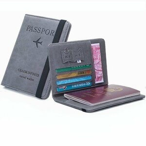 【VAPS_1】RFIDブロッキング パスポートカバー 《グレー》 パスポートホルダー パスポートケース スキミング防止 旅行 送込
