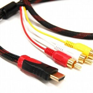 【vaps_3】HDMI A/M TO RCA3 単方向 変換ケーブル(デジアナ変換なし) 《1.5m》 BKRD HDMIオス-3RCA(赤白黄) 金メッキ 送込の画像1