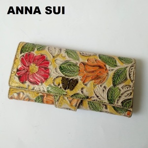  Anna Sui ANNA SUI* floral print type pushed . long wallet / leather yellow color base 