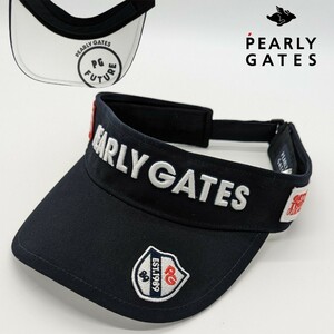 ★新品正規品 PEARLYGATES/パーリーゲイツ定番ポリエステル ツイルバイザー (UNISEX) 裏つばにニコちゃん、超オシャレなロゴワーク！