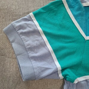 パーリーゲイツ ボーダー風 ゴルフウェアー ポロシャツ サイズ4 Mサイズ相当 ブルー グリーン グレー系の画像4