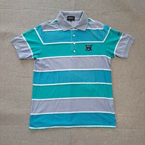 パーリーゲイツ ボーダー風 ゴルフウェアー ポロシャツ サイズ4 Mサイズ相当 ブルー グリーン グレー系