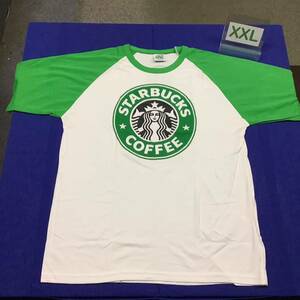 SR10D3. ラグランTシャツ XXLサイズ　STARBUCKS COFFEE スターバックスコーヒー　半袖Tシャツ 白